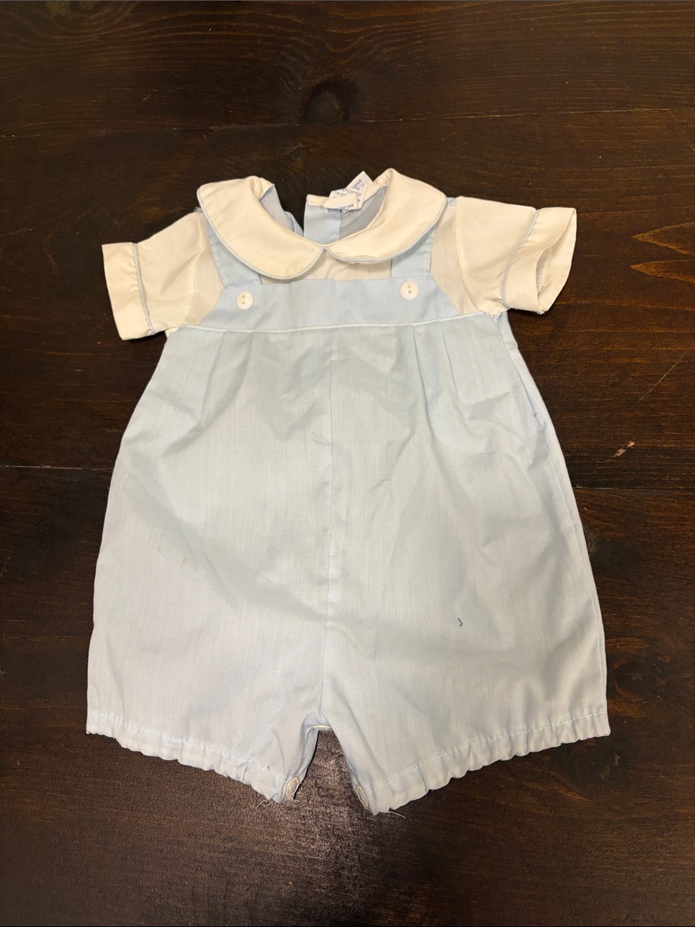 Vtg Classic Baby Boy Light Blue Romper with White Collar 3 Months